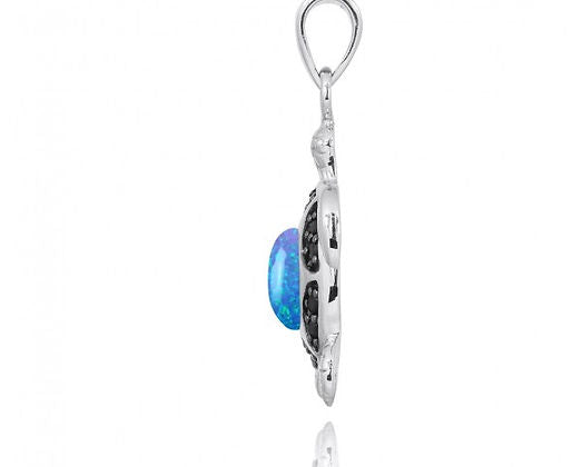 Turtle Pendant Necklace with Blue Opal and Black Spinel