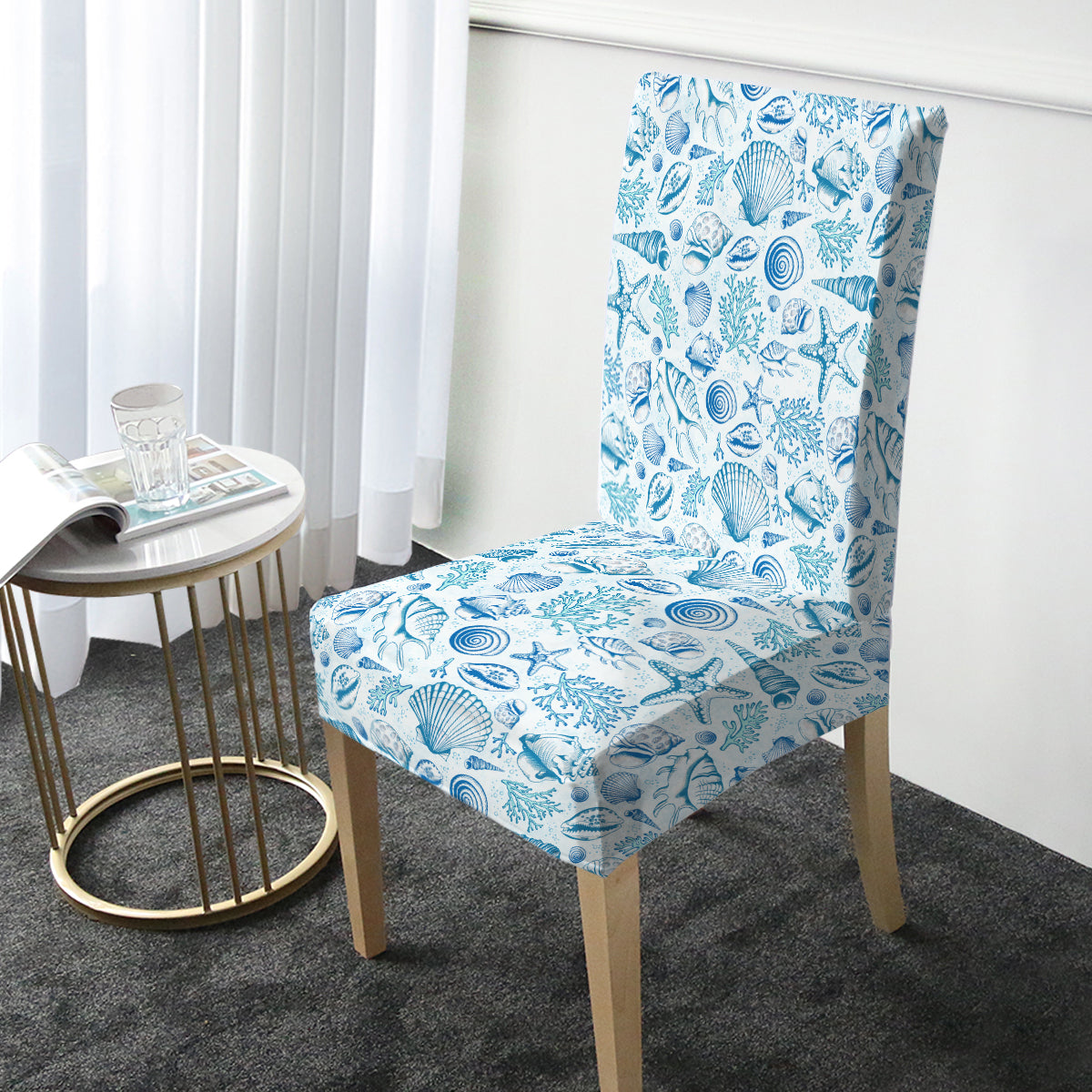 Blue Seashells Chair Cover