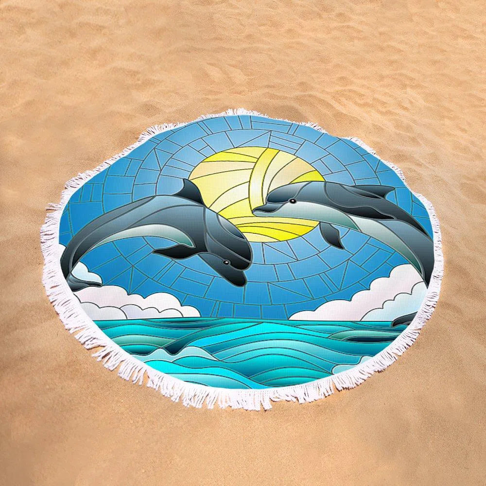 Dolphin Dancing Round Beach Towel