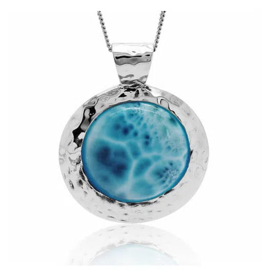 Caribbean Larimar Round Pendant Necklace