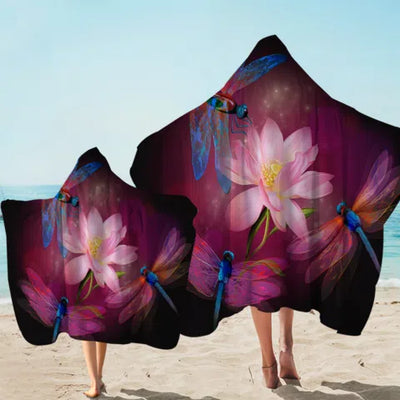 Dragonflies and Lotus Hooded Towel