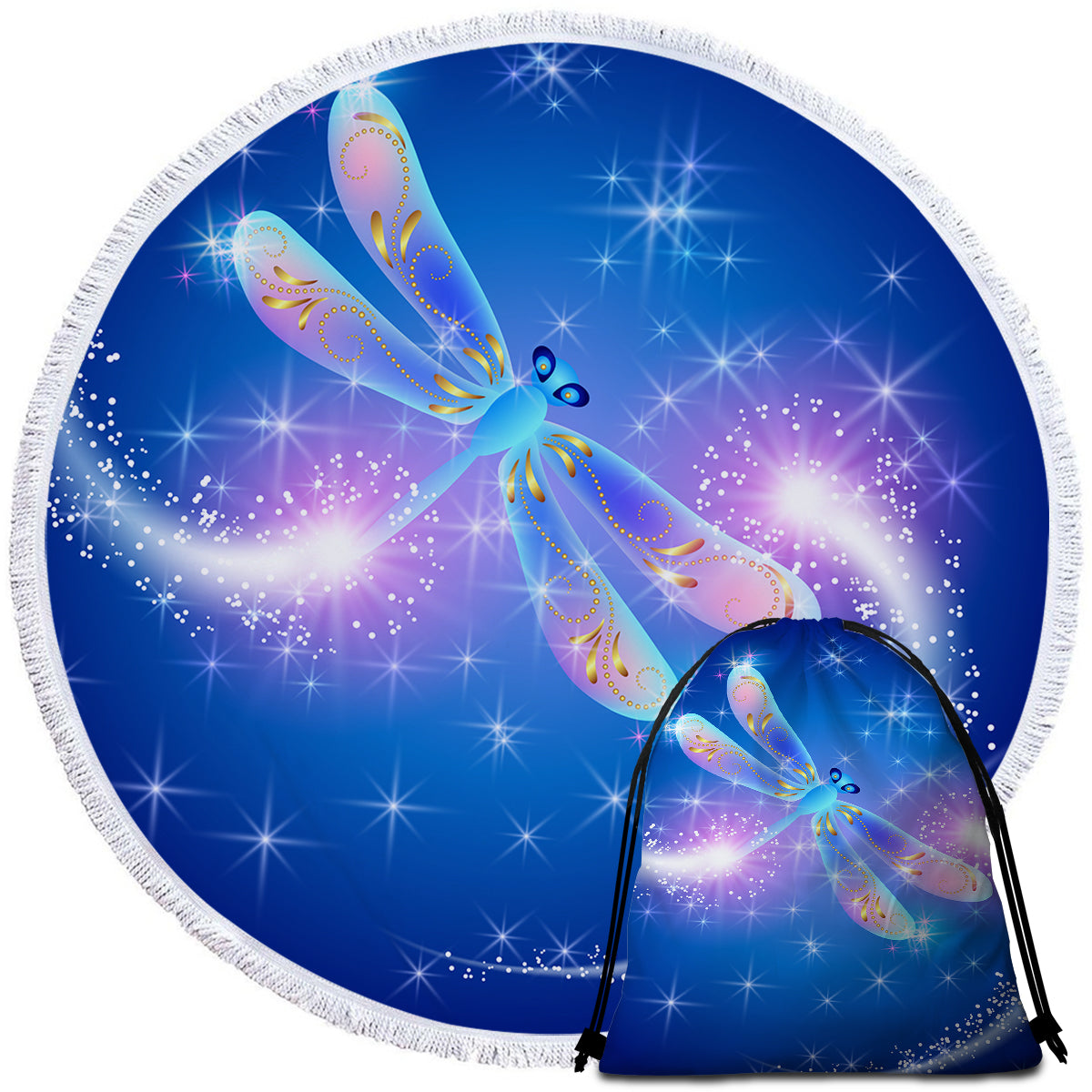 Dragonfly Magic Round Beach towel