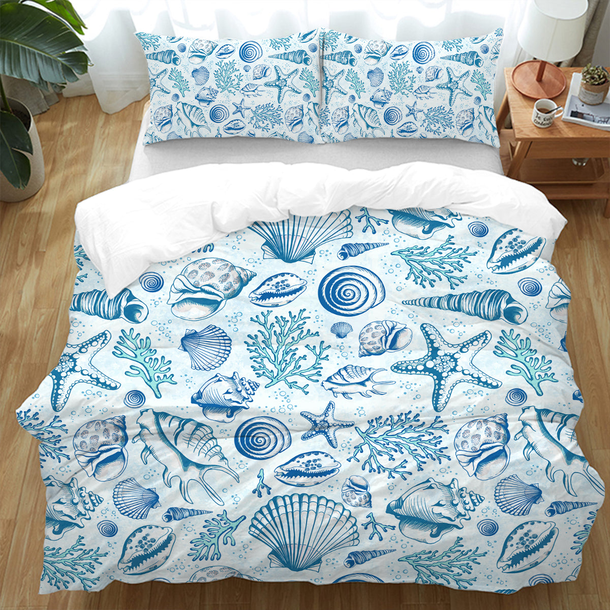 Blue Seashells Bedding Set