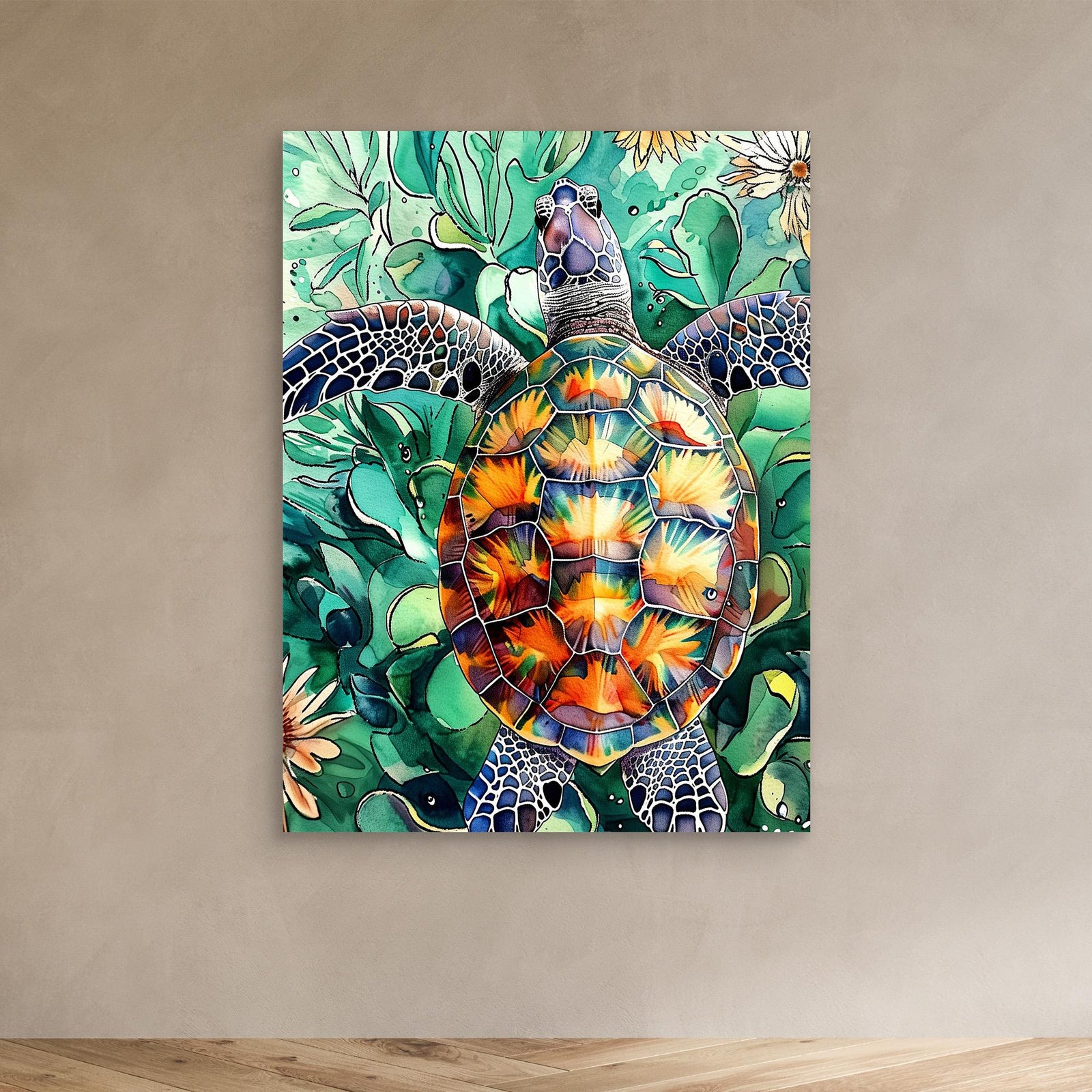 Canvas Print - Turtle Watercolor Animal Art by Justyna Jaszke