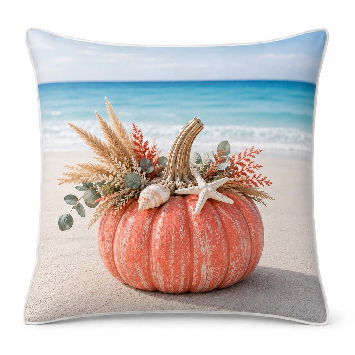 Coral Coastal Pumpkin pillow cover clean front view