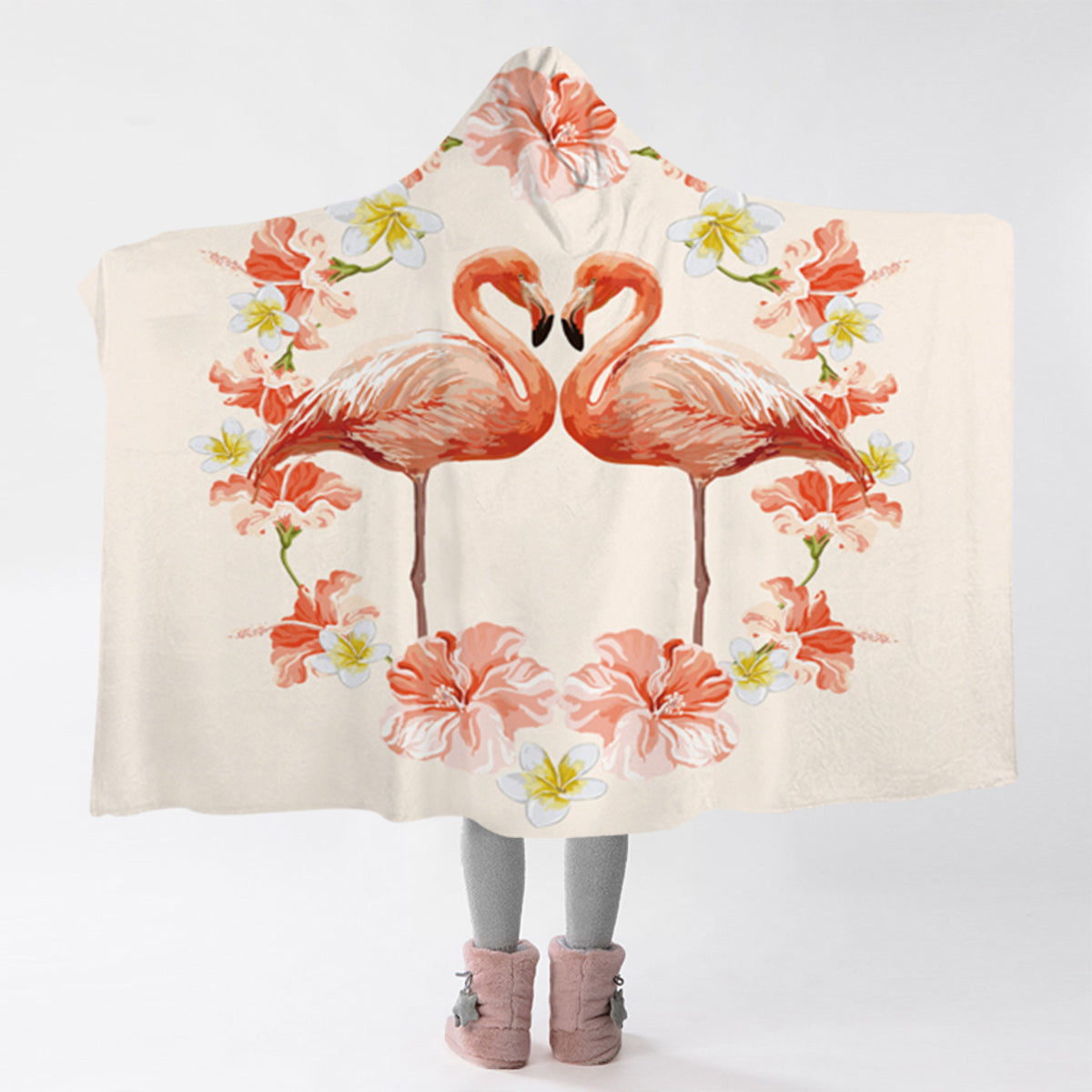 Flamingos and Hibiscus Hooded Blanket