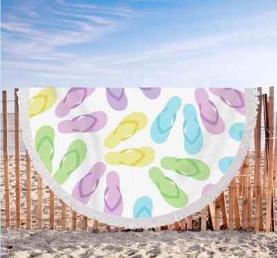 Flip Flops Galore Round Beach Towel