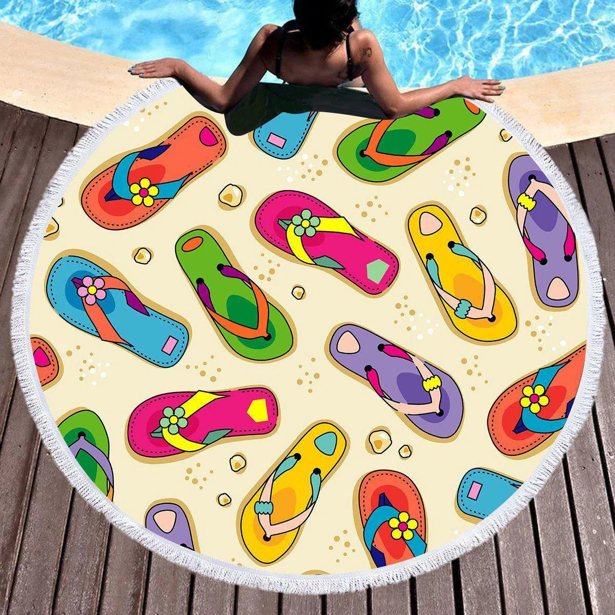 Flip Flops State Of Mind Round Beach Towel