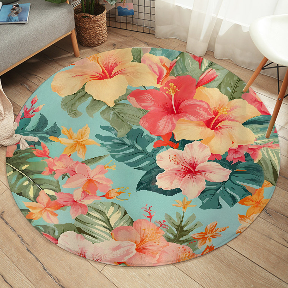 Hibiscus Passion Round Area Rug