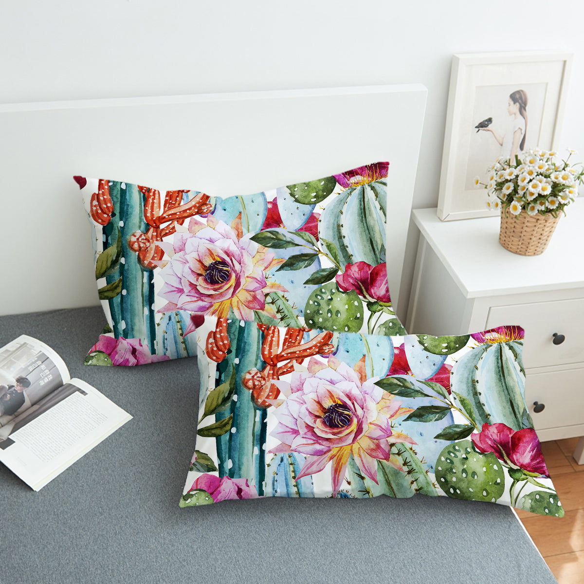 Colorful Cacti Comforter with Shams and Pillow Cover