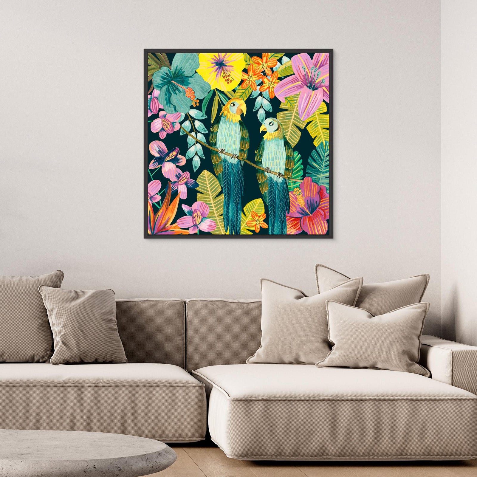 Canvas Print - Parrots Tropical Floral Jungle by Caroline Bonne Müller