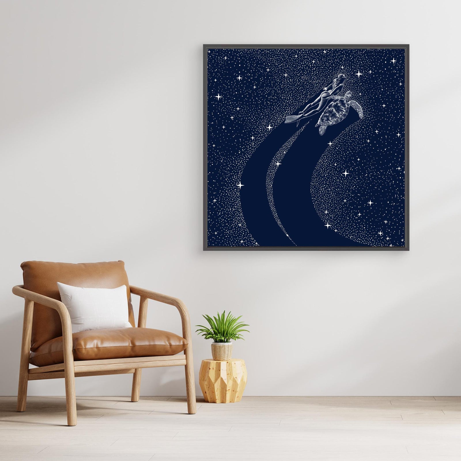 Canvas Print - Starry Turtle and Diver by Alirıza çakir