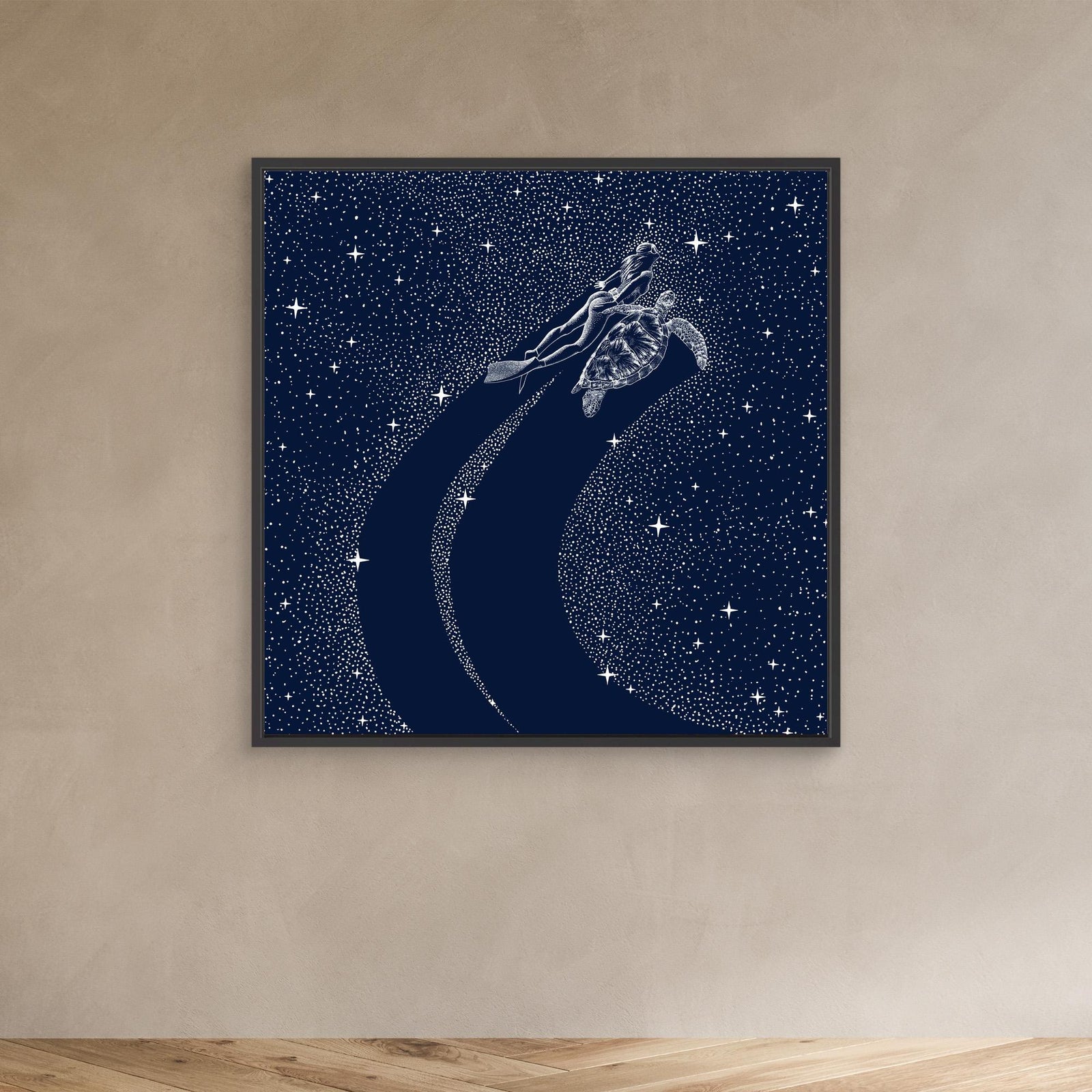Canvas Print - Starry Turtle and Diver by Alirıza çakir