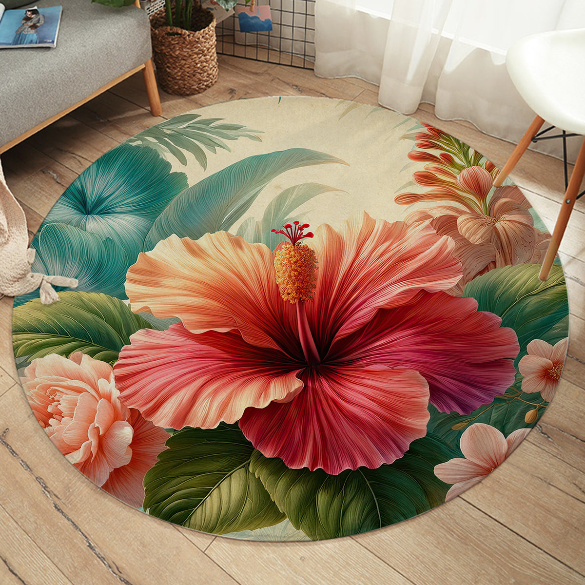 Hibiscus Flower Round Area Rug