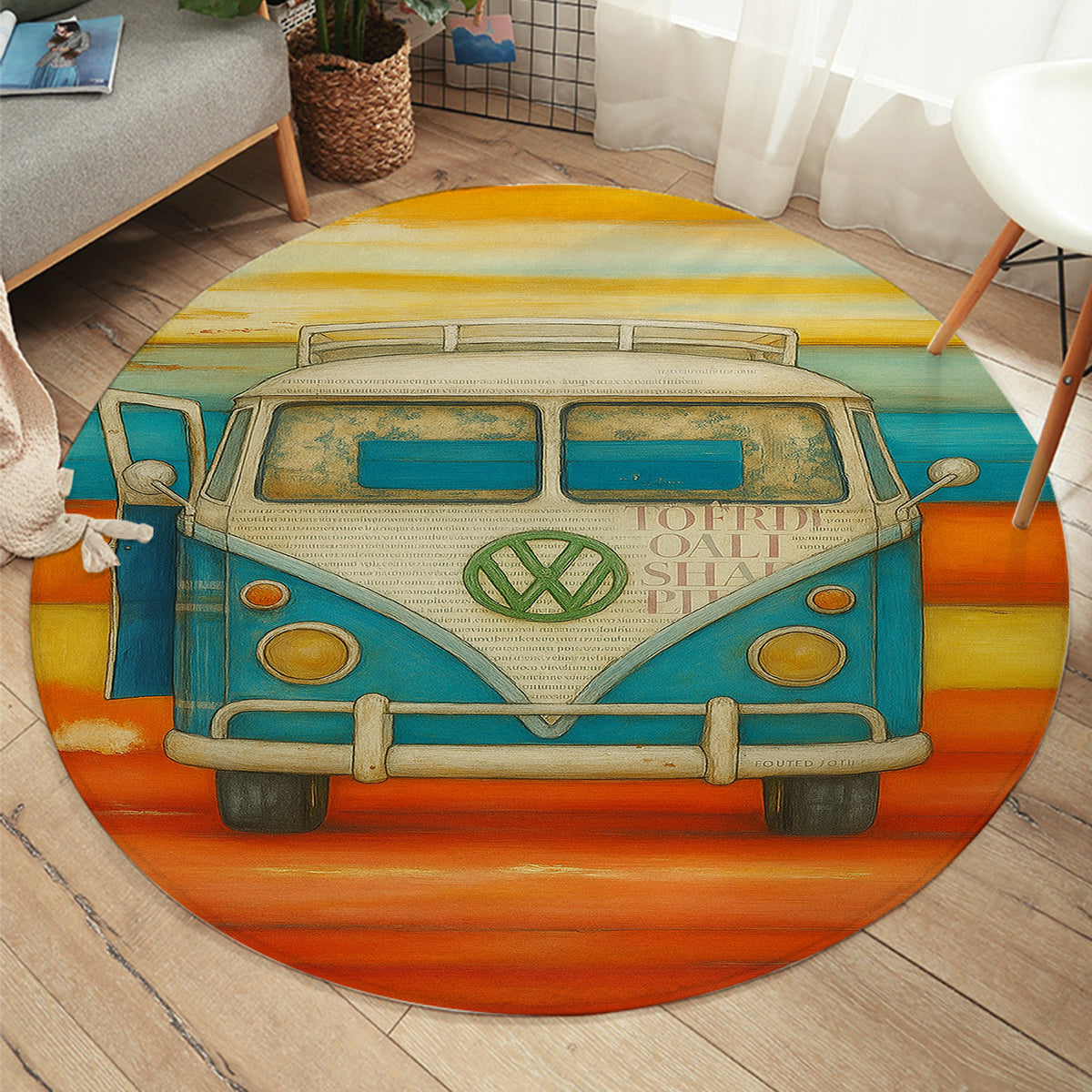 Vee Dub Sunset Round Area Rug