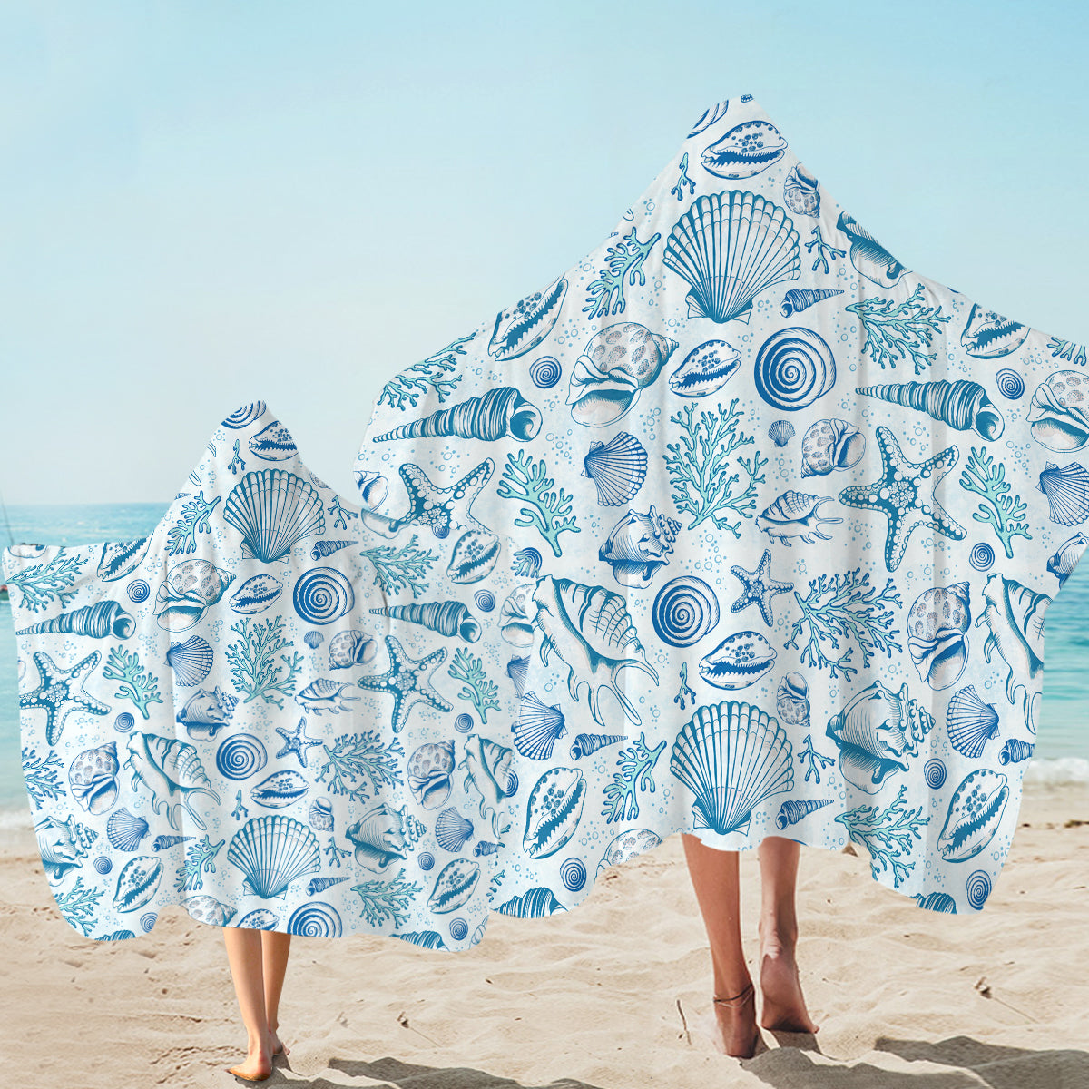 Blue Seashells Hooded Towel