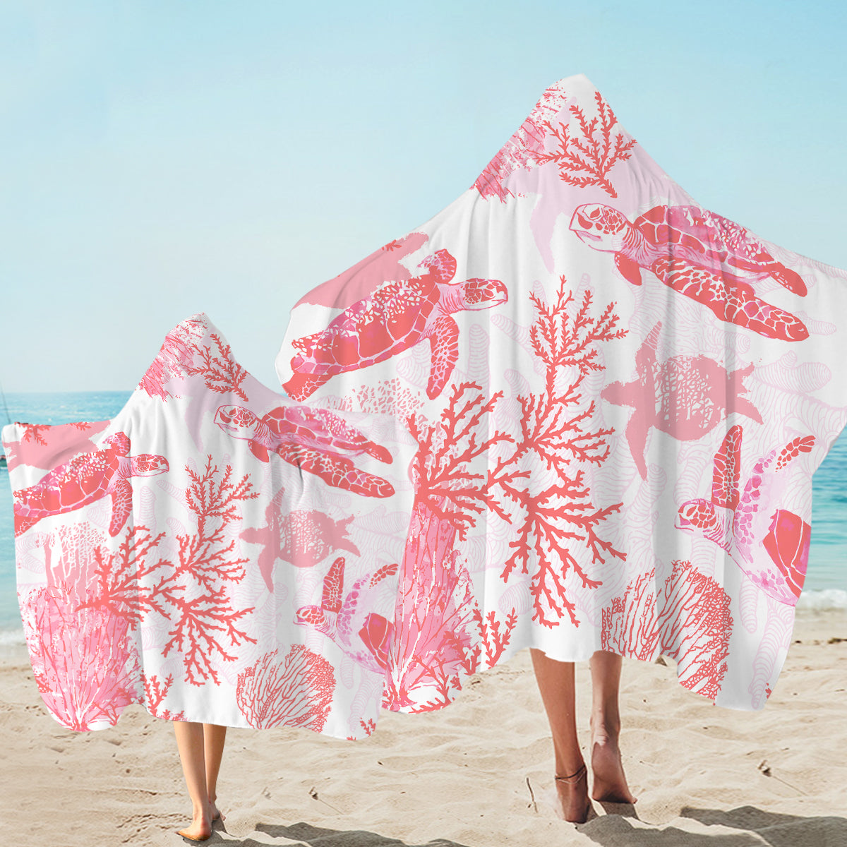 Red Coral Wonders Hooded Towel