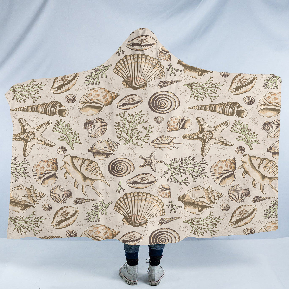 Brown Seashells Hooded Blanket