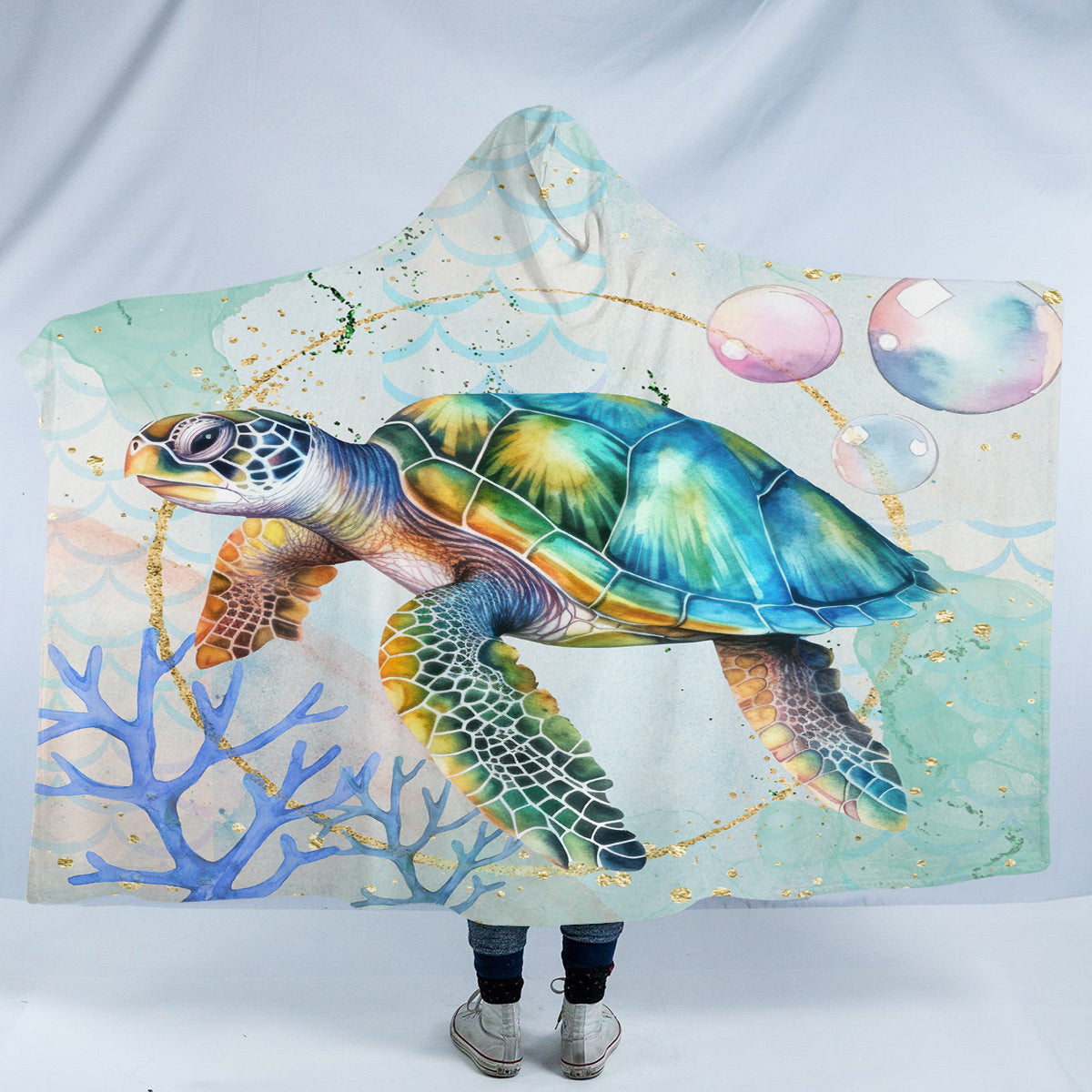 Dreamy Sea Turtle Cozy Hooded Blanket