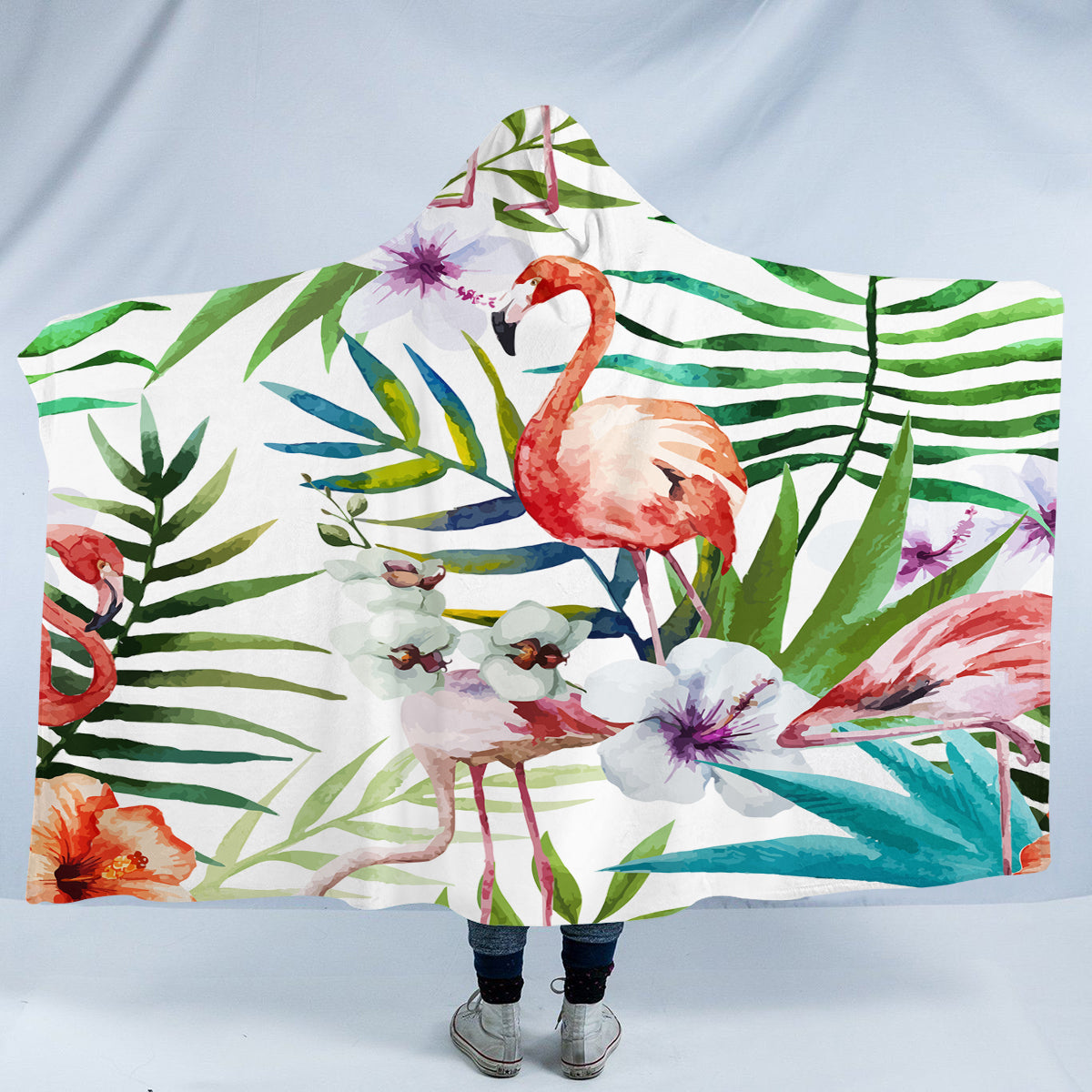 Flamingo Tropics Cozy Hooded Blanket