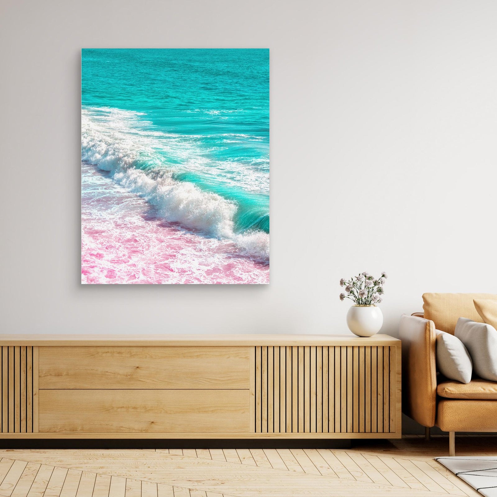 Canvas Print - Waves Crashing in Pink and Blue by Tom Windeknecht