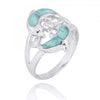 Twin Dolphins Ring with Larimar and White CZ