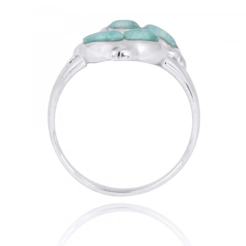 Twin Dolphins Ring with Larimar and White CZ