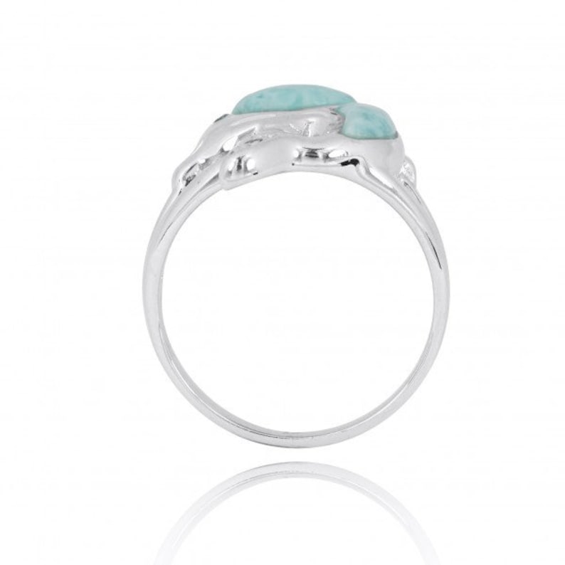 Sterling Silver Dolphin Ring with Larimar, London Blue Topaz and Swiss Blue Topaz
