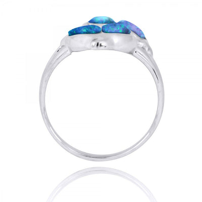 Twin Dolphins Ring with Blue Opal and White CZ