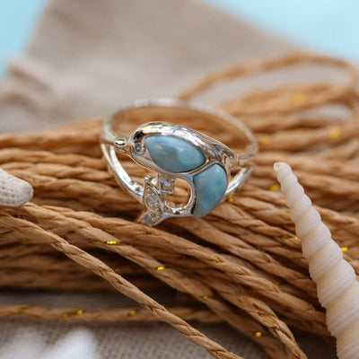 Sterling Silver Dolphin Ring with Larimar, London Blue Topaz and Swiss Blue Topaz