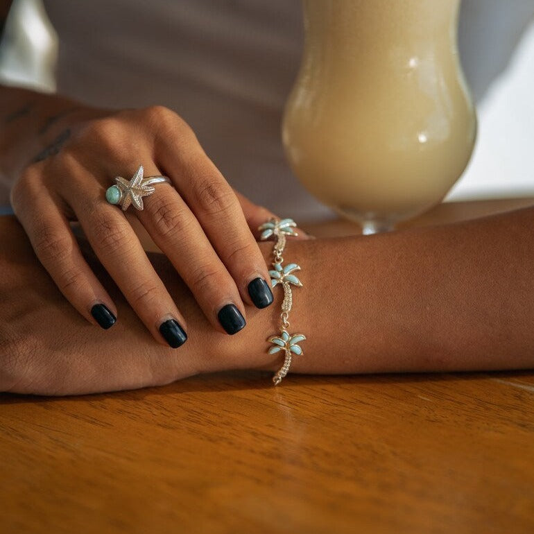 Caribbean Larimar Palm Tree Bracelet - Miami