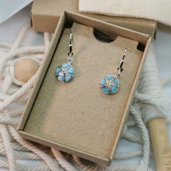 Starfish Earrings with Crystal and Larimar