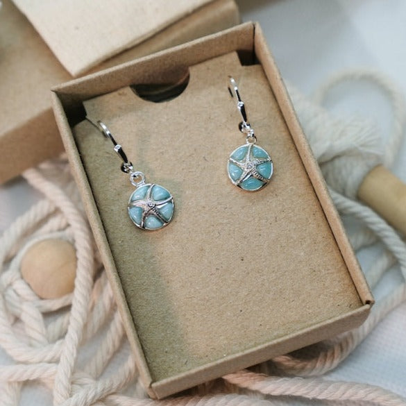 Starfish Earrings with Crystal and Larimar