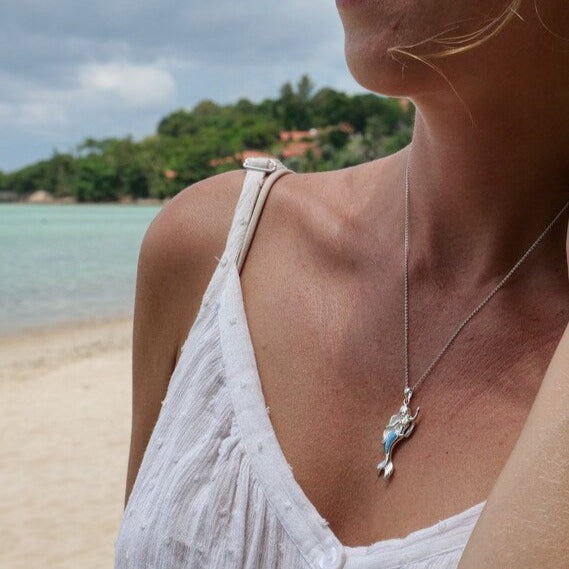 Mermaid Pendant Necklace with Blue Opal