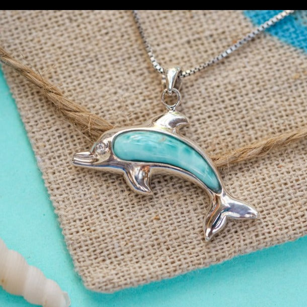 Larimar Dolphin Pendant Necklace