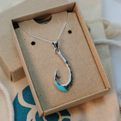 Maori Fishhook Pendant Necklace with Turquoise