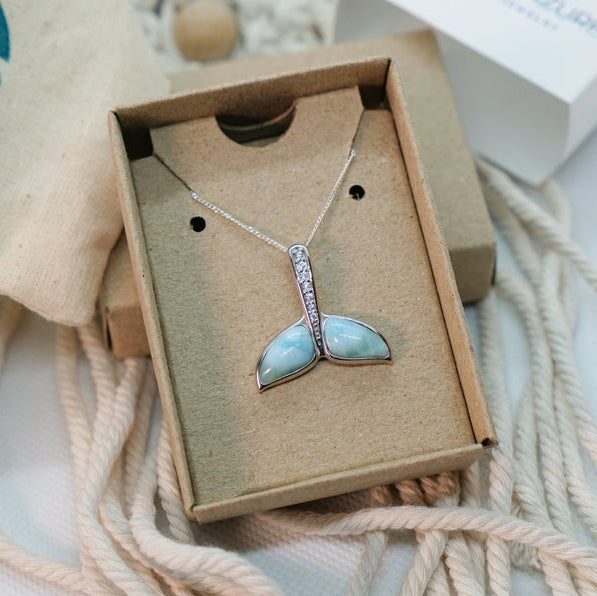 Whale Tail Necklace with Larimar