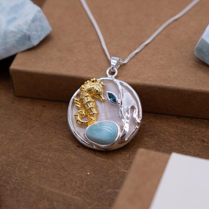 Seahorse Necklace Silver and Gold