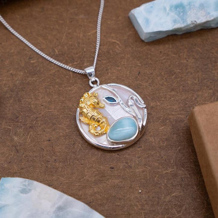 Seahorse Necklace Silver and Gold