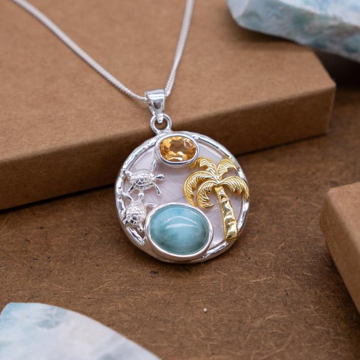 Turtles and Palm Tree Necklace