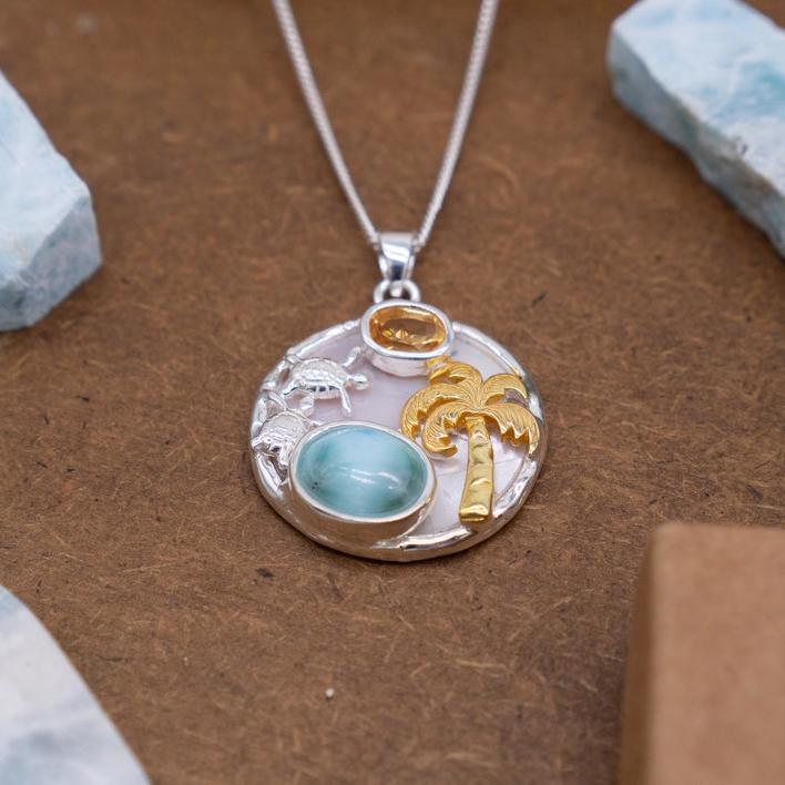 Turtles and Palm Tree Necklace