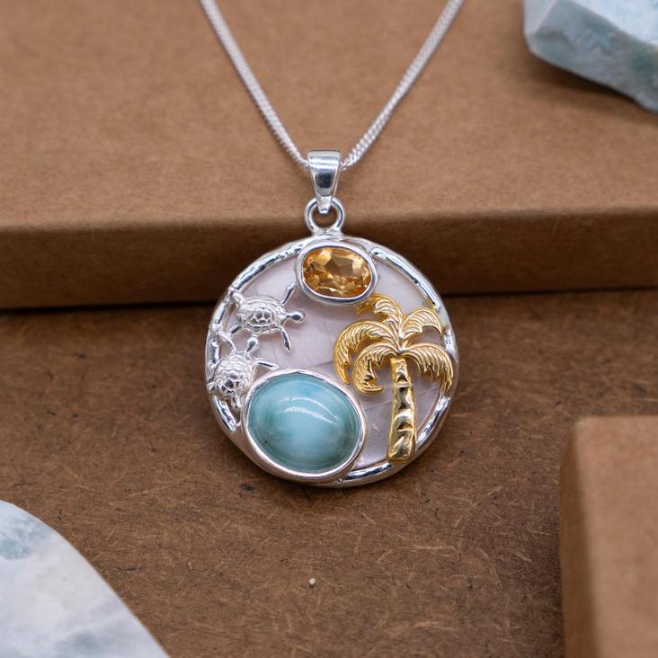 Turtles and Palm Tree Necklace