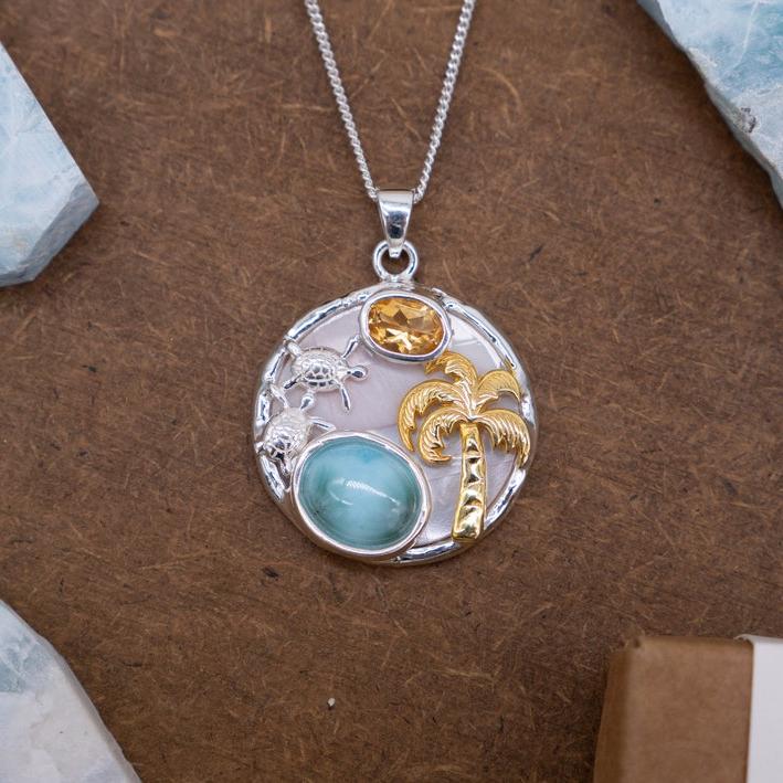 Turtles and Palm Tree Necklace