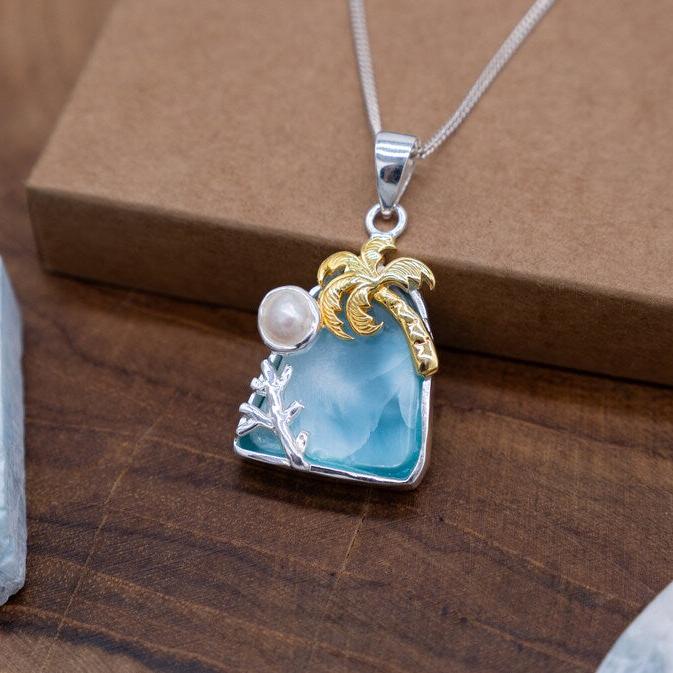 Larimar and White Pearl Necklace