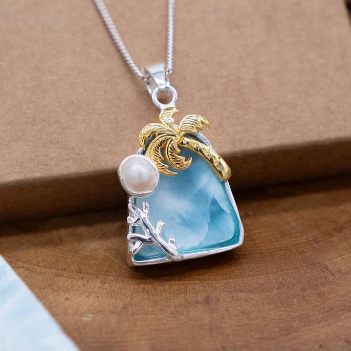 Larimar and White Pearl Necklace