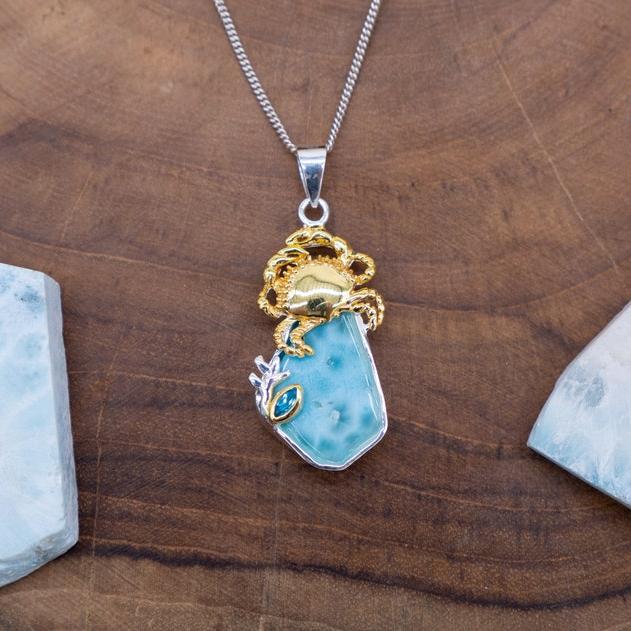 Gold Larimar Crab Necklace
