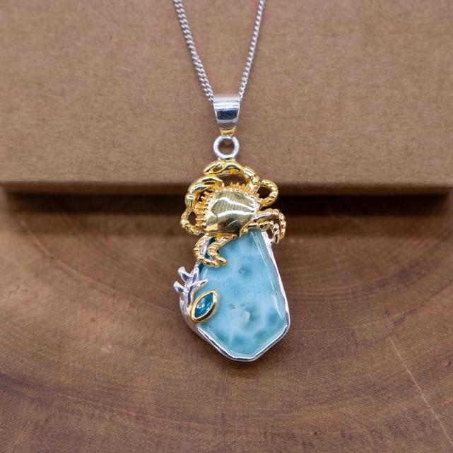 Gold Larimar Crab Necklace