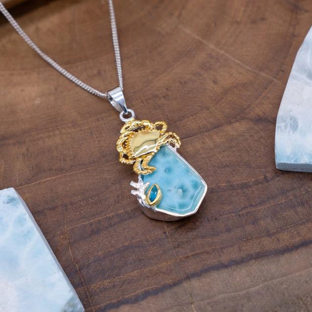Gold Larimar Crab Necklace