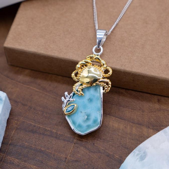 Gold Larimar Crab Necklace