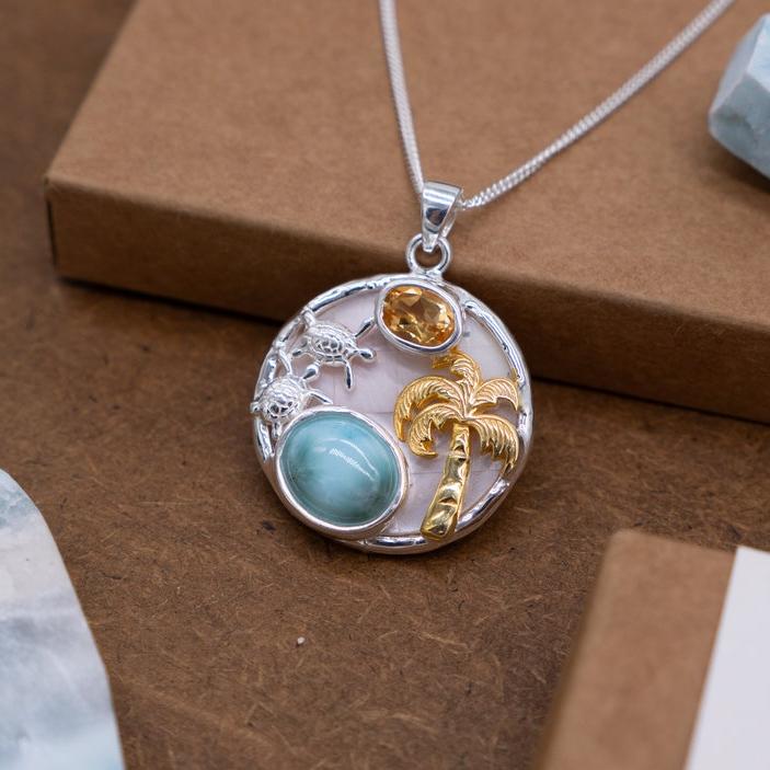 Turtles and Palm Tree Necklace